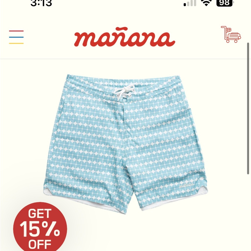 Mañana all day board short- blue tile (never worn!) Men’s